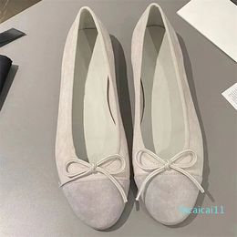 2024 spring summer women classic ballet flats runway designer genuine leather sue leather round toe flat with sweet bow-knot decor slip on flat shoes