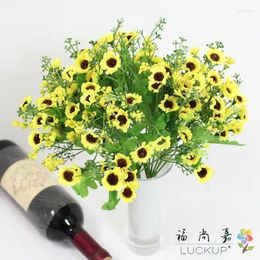 Decorative Flowers 1 PCS Artificial 28 Flower Heads Small Sunflower Bouquet Silk Home Party Decoration Gift F499