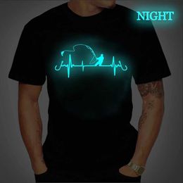 Men's T-Shirts Luminous Graphic Tee Men Fishing Heartbeat Novelty Funny TShirt Hip Hop Tshirt Streetwear camisa Harajuku Shirt Mens Shirt Homme S53105