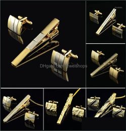 Gold Tie Clip And Cufflink Set For Men Classic Meter Clips Cufflinks Sets Copper Bar Golden Collar Pin Jewelry1 Drop Delivery 20214995173