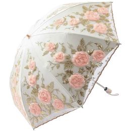Umbrellas Lace Umbrella Womens Summer Folding Sun Garden UV Portable Beautiful Beach Raincoat H240531 CIWM