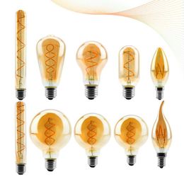 Bulbs LED Filament Bulb C35 T45 ST64 G80 G95 G125 Spiral Light 4W 2200K Retro Vintage Lamps Decorative Lighting Dimmable Edison Lamp 250R
