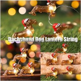 Christmas Decorations Dachshund String Lights Decoration 2D Puppy Led Twinkle 30M 30 Usb Battery Operated With Remote Control Drop D Dhvg1