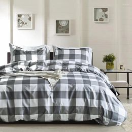 Bedding Sets WUJIE Simple Grid Pattern Comforter Plaid Set Soft Duvet Cover With Pillowcase Polyester Fibre Quiltcover