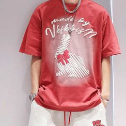 Men's T-Shirts New loose summer fashion casual mens trend Korean version cartoon pattern printed short sleeved round neck top J240530