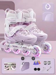 Inline Roller Skate Shoes Knee Elbow Pads Helmet Set Outdoor Skating For Beginner Adult Unisex Flashing 4 Wheels Skates Sneakers 240528