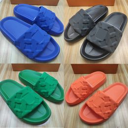 Hot Slippers For Men Women Designer Waterfront Embossed Mule Rubber Slides Sandals Blue Orange Beige Green Mens Womens Luxury Fashion Sandal Summer Beach Slipper