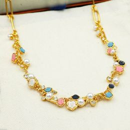 2024 New Arrival Free Shipping Luxury Brand Fashion Necklace Pink Blue Black Flower Beads Shell Pearl Cuff Chain Crystal Women Jewelry High Quality