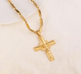 Cross Pendant 24 k Solid Fine Yellow Gold Filled Charms Lines Necklace Jewellery Factory God Gift7577885