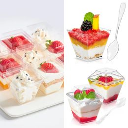 Disposable Cups Straws Plastic Dessert With Spoons Small Mousse Square Serving Practical For Bars Holidays Offices