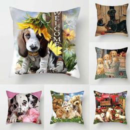 Pillow 45x45cm Case Home Decor Cojines Pet Dogs Sofa Throw Polyester Printed Cartoon Style Square Pillowcase