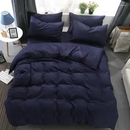 Bedding Sets AB Side Solid Set King Queen Full Twin Size Duvet Cover Navy Blue Pink 3/4pcs Bedclothes Adult Bed Flat Sheet