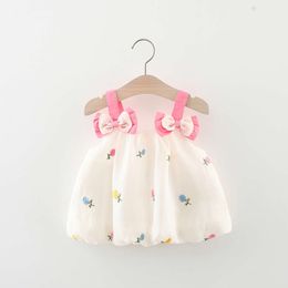 Summer girl's baby girl double bow suspender flower embroidered mesh fluffy children's dress L2405