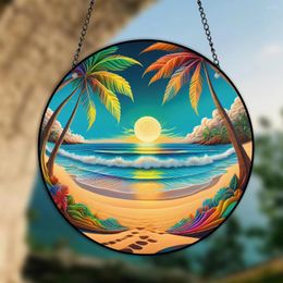 Decorative Figurines Beach Scenery Wall Art Decor Coconut Trees Hanging Sign Round Indoor Outdoor Window Acrylic Welcome Plate Pendant