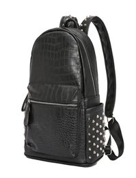 Fashion Rivets Men Backpack Large Capacity Crocodile Pattern Man Laptop Backpacks 156 Casual Travel Bag Pu Leather Black6312814
