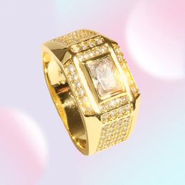 Men039s Ring Size 13 Iced Out Micro Paved 18k Yellow Gold Filled Classic Handsome Men Finger Band Wedding Engagement Jewellery Gi4115736