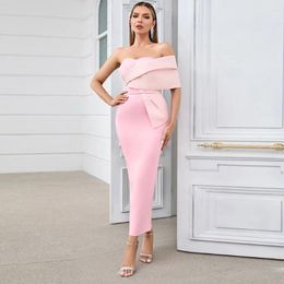 Casual Dresses Fashion Stitching Design Tube Top Sleeveless Slim Tight Long Hip Dress