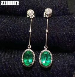 ZHHIEY Natural Emerald Earrings Genuine Solid 925 Sterling Silver Drop Earrings Real Emeralds Gemstone For Women Fine Jewellery CJ194659483