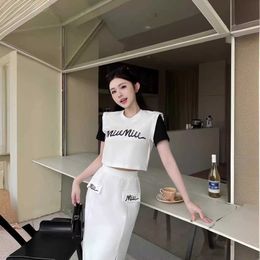 Mm Family Ss New Tshirthalf Skirt Set with Contrasting Colour Patchwork Design Letter Print Decoration Black and White Dual Colours