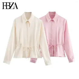 Женские блузки FBZA Женские модные весенние шелк шелк-атлас текстурированные с длинным рукавом однорастого оценочного блузки рубашка