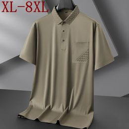 8XL 7XL 6XL Brand Polo Shirt Men Summer Short Sleeve Business Tops High End Ice Silk Breathable Mens Shirts With Pocket 240431