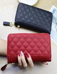 Leather Long Card cc Wallet Designer Mini New Womens Long Lingge Mobile Phone European and American Hand Bag Large Capacity Studen4128888