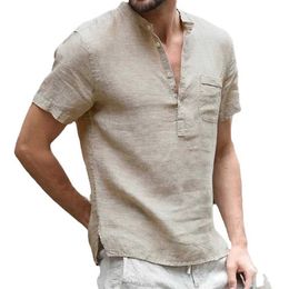Men's T-Shirts Summer New Mens Short-Sleeved T-shirt Cotton and Linen Led Casual Mens T-shirt Shirt Male Breathable S-3XL S53105