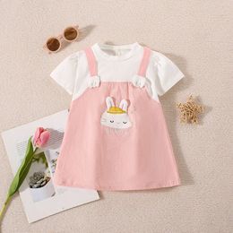 (0-3 years old) Summer baby cotton rabbit fake two-piece short sleeved girl cute princess dress L2405