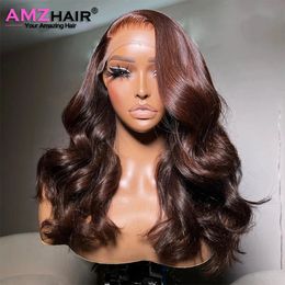 Hd 13X4 13X6 Chocolate Brown Body Wave Lace Front Wigs Brown Coloured 360 Full Lace Wig Glueless 4x4 Lace Closure Human Hair Wig 240523