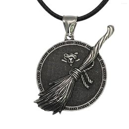 Chains Wizard's Broom Pendant Necklace For Women Men Choker Satan Wicca Pagan Witchcraft Goth Punk Jewelry