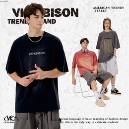 VK Men's Wear | Summer Fashionable Brand Letter distressed spray painted men's t-shirt/pure cotton short sleeved T-shirt for men/women