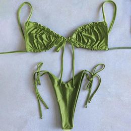 Women's Swimwear 2024 Sexy Bikini Multicolor Brazilian Thong Women Bandage Solid Swimsuit Micro Beachwear Summer Set