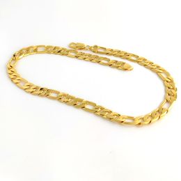Stamped 24 K Solid Yellow Gold Figaro Chain Link Necklace 12mm Mens RealCarat Gold filled Birthday Christmas Gift 196K