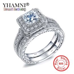 YHAMNI Original Real 925 Sterling Silver Rings Top Qualit Zircon Sets Ring For Women Engagement Jewellery ZR293 237h