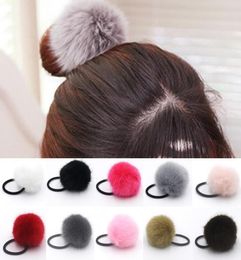 Lady girl Faux Fur Fluffy Ball Pom Pom Scrunchies pompon Elastic Ponytail Holder hair rope hair ties bobbles accessories 100pcs GR8739962