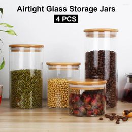 Storage Bottles 4pc Airtight Glass Food Jars Canister Kitchen Container Set With Bamboo Lid And Silicone Washer Preservation Jar