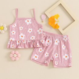 Clothing Sets Spaghetti Strap Baby Girls Summer Set Kids Outfits Flower Print Cami Tops Sleeveless Tank Shorts 2Pcs Clothes