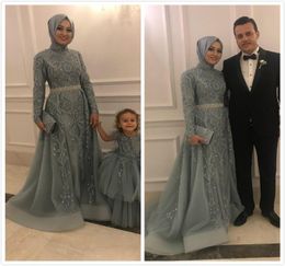2019 Aso Ebi Arabic Muslim Lace Beaded Evening Dresses Long Sleeves Aline Prom Dresses Tulle Formal Party Second Reception Brides6851732
