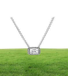 100 925 Sterling Silver Square Sparkle Halo Necklace Fashion Women Wedding Engagement Jewellery Accessories7506327