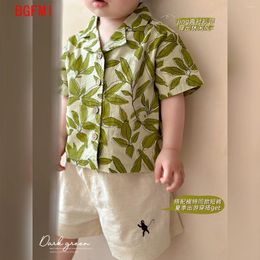 Clothing Sets 1-5Y Kids Set Leaves Printing Single Breasted Shirt And Shorts 2PCS Cool Boys Clothes Suit Beach Vacation Girls Outfit