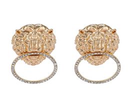 Bling Studs Rhinestone Lion Head Earring Women Animal Statement Earrings Gold Silver Fashion Jewelry2441011