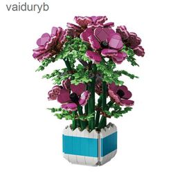 Blocks 2023 City Creative Flower Anemonia Sulcata Potted Plant Home Decoration Building Block Toy Birthday Gift H240531