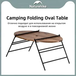 Camp Furniture Nature-hike Solid Wood Foldable Oval Table Strong And Wear Resistant Outdoor Portable Camping Picnic Barbecue Bearing 30kg
