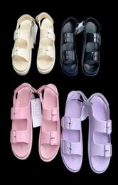 2021Women039s sandal with mini Double G women slipper slide Rubber Pink Purple Black Candy Colors Outdoor Adjustable Buckle Bea9110006