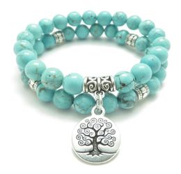 SN0643 Tree of Life Jewelry Yoga Mala Bracelet Turquoise Healing Protection Elastic Beaded Stacking Bracelet Spiritual Jewelry ps01750497