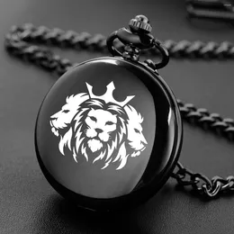 Pocket Watches Fashion Laser Lion Design Fob Chain Smooth Steel Quartz Watch For Women Men Vintage Roman Nmber Dial Pendant Gifts