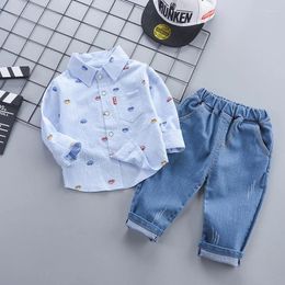 Clothing Sets Summer Boys' Casual Polka-dot Shirts And Blue Matching Jeans Are Suitable For 1-5-year-old Babies.