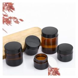 Cream Jar Wholesale Amber Brown Glass Face Refillable Bottle Cosmetic Makeup Lotion Storage Container Jars 5G 10G 15G 20G 30G 50G Drop Otwlx