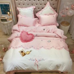 Bedding Sets Luxury Egyptian Cotton Set Queen King Size Pink Flowers Single Bed Linen Ropa De Cama Duvet Cover