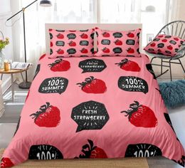 Bedding Sets Fruits Duvet Cover Set Strawberry Kids Girls Pink Quilt Queen Home Textiles Bed Dropship